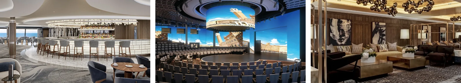 Bar, salle de spectacle et salon à bord d'un navire de croisière moderne